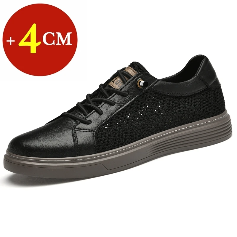 Summer Breathable Elevator Shoes for Men Black Leather+mesh Casual Sneak... - $71.44
