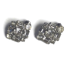 Vintage Clear Rhinestone Clip On Earrings Prong Set Baguette Costume Jewelry - £14.34 GBP