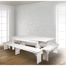 8&#39;x40&quot; White Table/4 Bench Set XA-FARM-5-WH-GG - £1,142.09 GBP