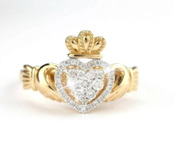 1.00Ct Round Cut Moissanite Claddagh Wedding Ring 14k Yellow Gold Plated Silver - $110.94