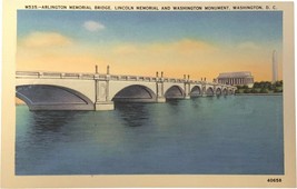 Postcard, Arlington Memorial Bridge, Lincoln Memorial, Washington Monument D. C. - £7.81 GBP