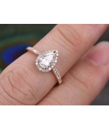 1.5 CT Pear Shape Moissanite Diamond Halo Engagement Ring Half Eternity ... - £118.95 GBP