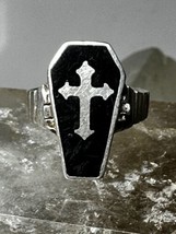 Poison ring coffin cross Gothic Halloween size 6.50 sterling silver women - £93.67 GBP