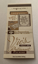 Vintage Matchbook Cover Matchcover Vic’s Tally Ho Restaurant Des Moines IA - £2.61 GBP