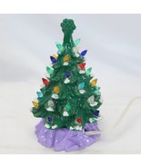 Green Iridescent Ceramic Christmas Lighted Tree 8&quot; Vintage Xmas - $67.21 CAD