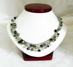 Loft Single-strand Necklace   Grays Silver &amp; Black Faceted Beads   33&quot; l... - £14.01 GBP