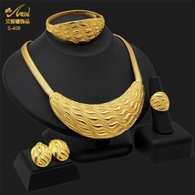 ANIID Indian Gold Plated Jewelry Set Dubai 24k Gold Color Jewellery Woman Bridal - £36.89 GBP