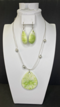 Premier Designs Jewelry White &amp; Green Stone Necklace &amp; Earrings SKU PD37 - £19.57 GBP