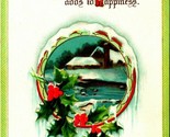 Christmas Greeting Cabin Scene Holly UNP Unused International Art Postca... - $11.83