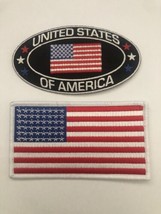2 AMERICAN FLAG 2x4 SEW/IRON PATCH EMBROIDERED USA MILITARY VETERAN - £10.24 GBP