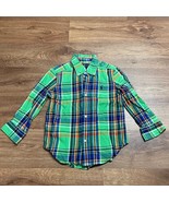 Ralph Lauren Toddler Boys Green Blue Plaid Long Sleeve Button Up Shirt S... - $21.78