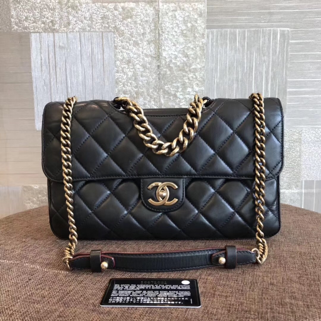 100% AUTH CHANEL BLACK PERFECT EDGE LARGE QUILTED LAMBSKIN 2-WAY FLAP BAG GHW - $3,199.99