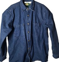 Cabela&#39;s Men M Blue Denim Plaid Lining Snap Button Heavy Jean Jacket - £41.57 GBP