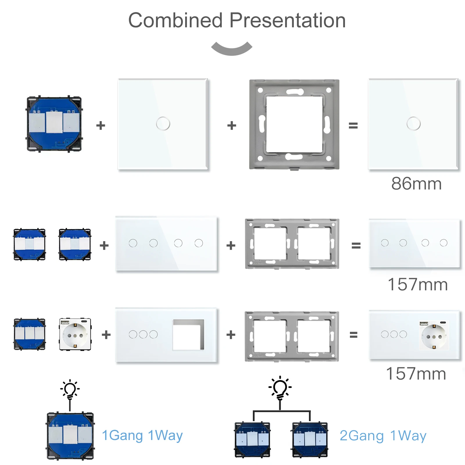 Eed 1 2 3gang light switch touch led dimmer sensor switch function keys wall panels gla thumb200