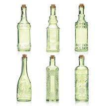 Assorted Green Glass Bottles With Corks, 6 Pack, 2.5In X 9In, 16Oz - £43.49 GBP