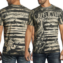 Affliction High &amp; Mighty A11517 Grim Reaper Skulls Stripes Mens New T-Shirt Sand - £33.61 GBP