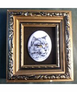 Decorative Miniature Cat on Copper Enamel Print Grey Gray Cat Portrait F... - $30.30 CAD