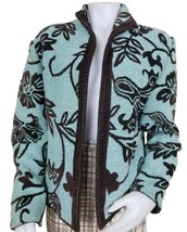 Vtg Painted Pony Tapestry Jacket Womens M Teal Jacquard Wearable Art USA Made - £37.57 GBP