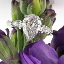 Engagement Ring 2.80Ct Pear Cut Three Simulated Diamond 14k White Gold in Size 5 - £200.14 GBP