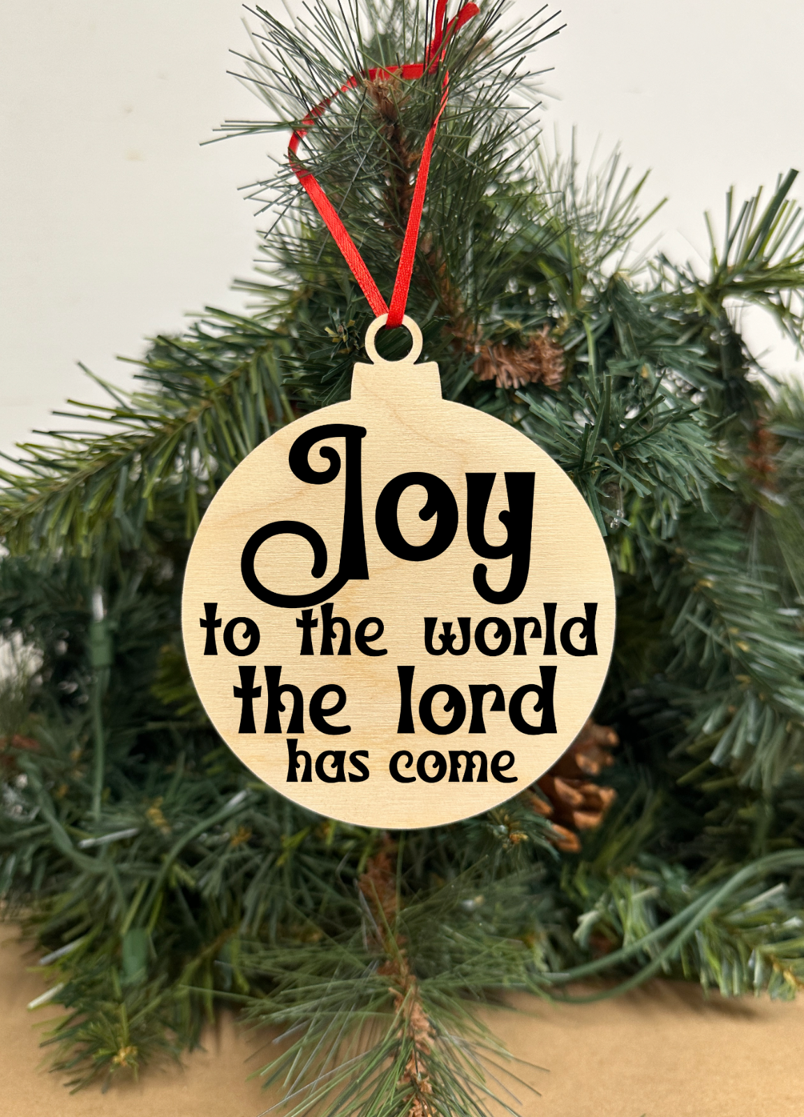 Joy to the world Engraved Wooden Christmas ornament Snowball shape Holid... - $9.49