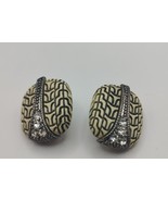Carved Faux Ivory AB Rhinestone Earrings Clip On - £11.57 GBP
