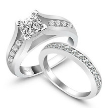 Fashion White Diamonds 925 Sterling Silver Wedding Eternity Band Bridal Ring Set - £115.71 GBP