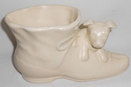 Vintage SHAWNEE Dog and Boot WHITE MATTE PLANTER Made in USA - $29.69