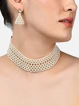 Gold Tone Pearl Choker Necklace &amp; Earring Set For Women Kundan Jewelry Set - £18.13 GBP