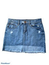 Refuge Womens Blue Distressed Frayed Denim Mini Skirt Size Med Grunge - $14.31