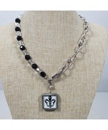 Vintage BOHO Fleur de Lis Choker Necklace Clear Black Silver Tone 16 Inch - $264.84 MXN
