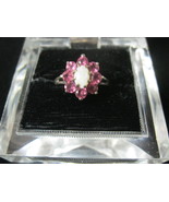 OPAL Cabochon and Rhodolite GARNET Gemstones RING in Sterling Silver - S... - £59.95 GBP