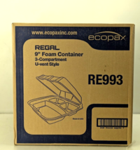 200PK Ecopax 9"x9" U-Vent Hinged Foam Container Regal-Plain 3-Compartmen... - $20.48
