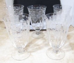 5 Fostoria Naverre Clear Crystal Water Tumbler Glasses 5 3/8&quot; Footed Etched 10oz - £79.12 GBP