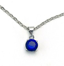 Sterling Silver 925 Royal Blue Sapphire CZ Delicate Minimalist Necklace - £13.45 GBP