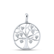 10kt White Gold Womens Round Diamond Tree of Life Heart Pendant 1/20 Cttw - £157.15 GBP