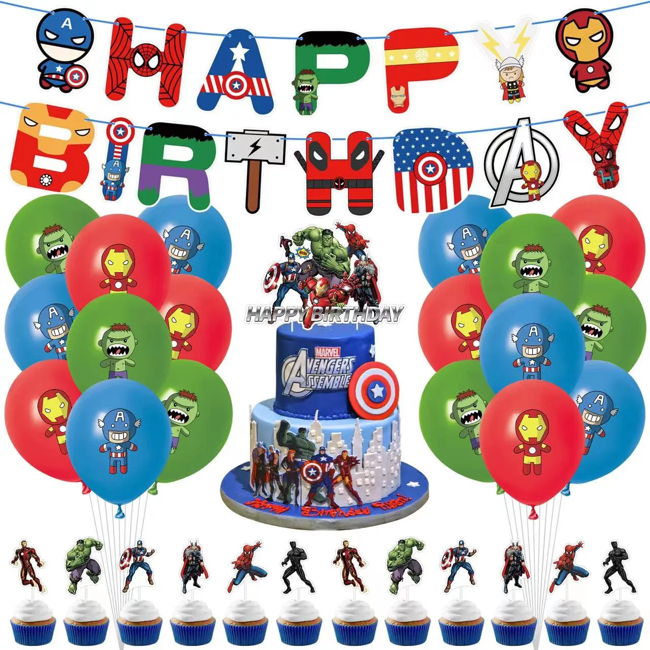 Spiderman Hulk Iron Man Foil Balloons Superhero Latex Ballon Happy Birthday - £8.22 GBP+