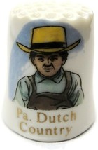 Pennsylvania Pa Dutch Country Vtg Porcelain Thimble Gold Trim Band Farmer &amp; Wife - £13.08 GBP