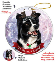 Holiday Pet Gifts Border Collie Reindeer Dog Porcelain Christmas Ornament - £25.29 GBP