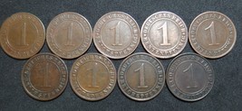 GERMANY 1 RENTENPFENNIG AND REICHSPFENNIG 9 COINS 1924 A - J  WEIMAR RAR... - £44.07 GBP