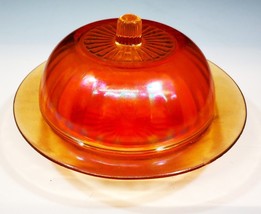 Vintage Carnival Glass Marigold Glass Ribbed Butter Dish w/ Dome Lid - £23.45 GBP