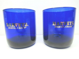 2 Harveys Bristol Cream Libbey Cobalt Blue Cocktail Round Rocks Glasses Barware - £21.65 GBP