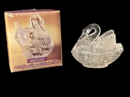 Vintage Crystal Clear Glass Swan Covered Jewelry Ring Trinket Box Dish with Lid - £15.01 GBP