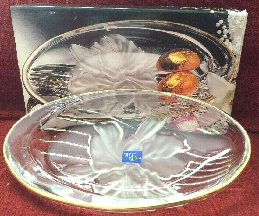 Primary image for Studio Nova Glass Candy Dish "Golden Orchid" Oval Japan 7" x 3-7/8" #WY337/506