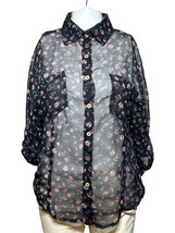 New Bluebird Blouse Women&#39;s Small Black Top Semi-Sheer Bohemian Floral - KS - £15.27 GBP