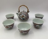 Kutani Japanese Tea Set Teapot and 5 Cups Bamboo Handle Bamboo &amp; Bonsai ... - £25.95 GBP