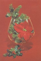 Vintage Christmas Card Poinsettia and Holly in Brandy Snifter 1960&#39;s Ambassador - £5.44 GBP