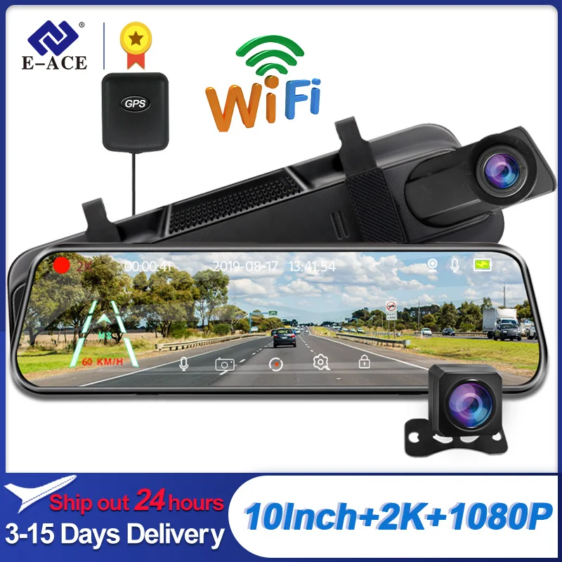 2.5K GPS WiFi Car Dvr 10&#39;&#39; Stream Media Mirror Dash Camera 1440P Car Camera - £57.04 GBP+