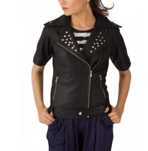 New Black Studded Double Rider Leather Jacket - £175.85 GBP