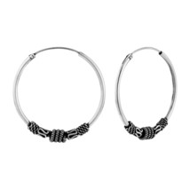 925 Sterling Silver 30 mm Spiral Wrap Bali Hoop Earrings - £16.99 GBP