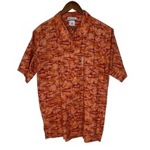 Columbia Orange Fish Print Short Sleeve Button Shirt Size L Men’s Fishing - $18.00